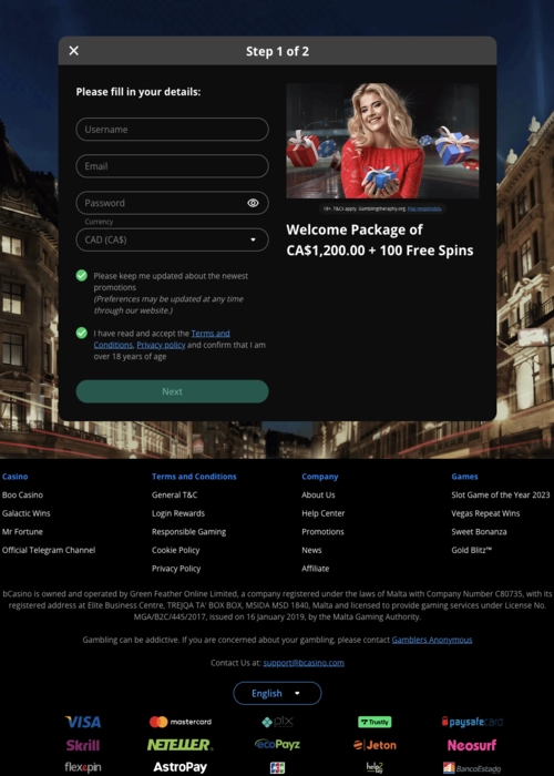Quick player registration form bCasino